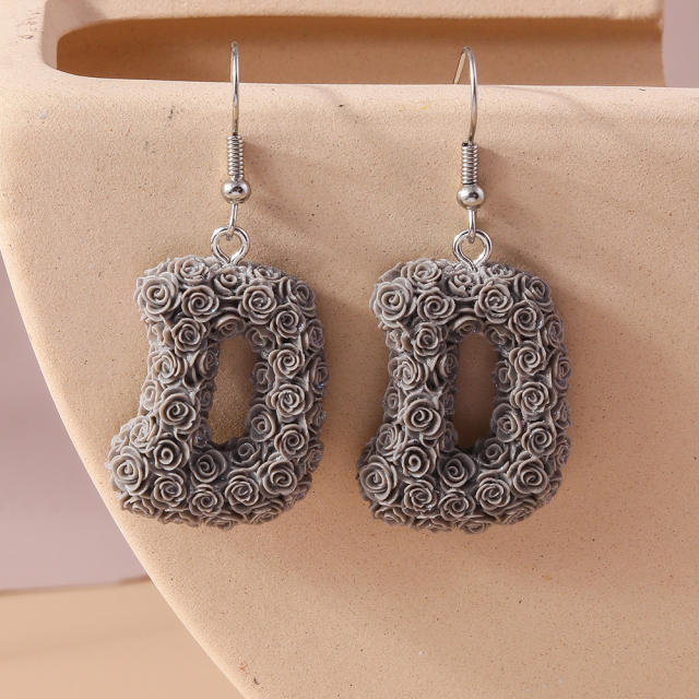 Creative rose flower initial letter summer earrings
