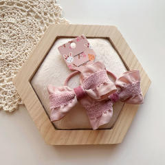 Korean fashion sweet pink color beaded bow flower hair clips for kids