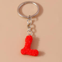 Summer creative rose flower resin initial letter keychain