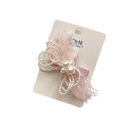 Korean fashion sweet pink color beaded bow flower hair clips for kids