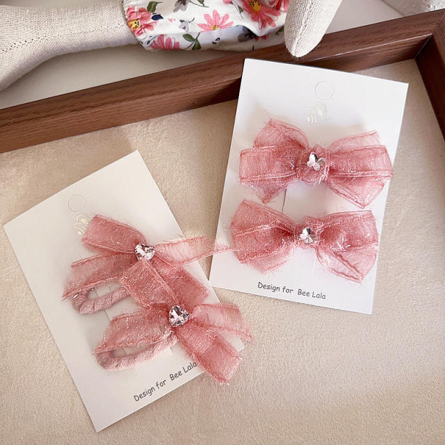 Sweet orange pink color bow hair clips for kids
