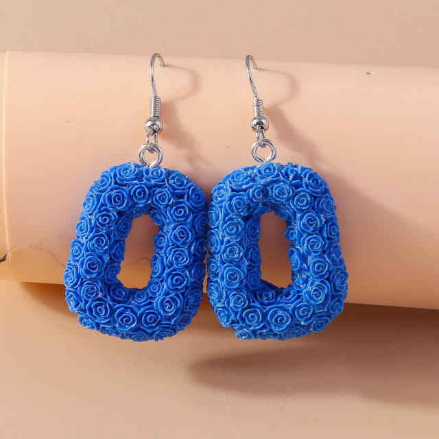 Creative rose flower initial letter summer earrings
