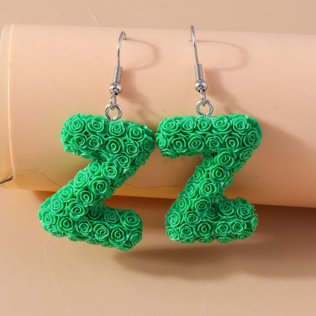 Creative rose flower initial letter summer earrings
