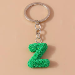 Summer creative rose flower resin initial letter keychain
