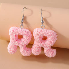 Creative rose flower initial letter summer earrings
