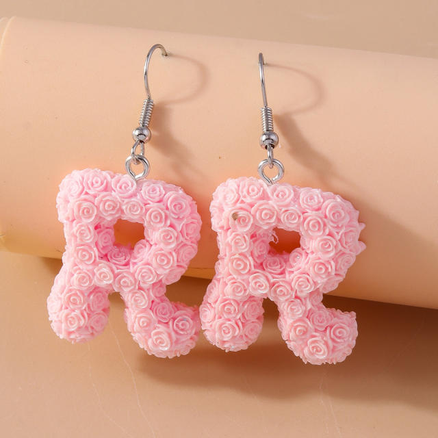 Creative rose flower initial letter summer earrings
