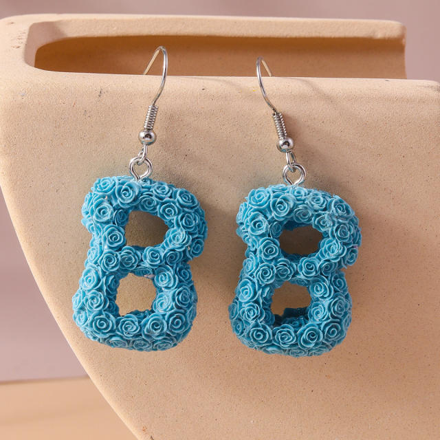 Creative rose flower initial letter summer earrings