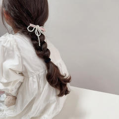 French trend pink pearl beaded bow hair clips for kids