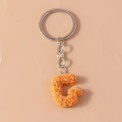 Summer creative rose flower resin initial letter keychain