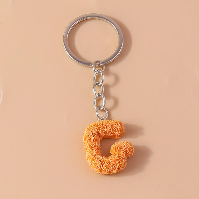 Summer creative rose flower resin initial letter keychain