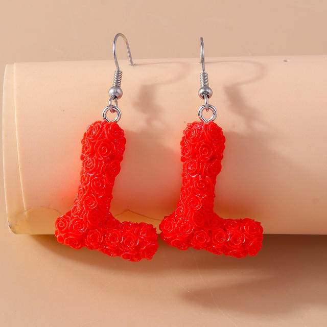 Creative rose flower initial letter summer earrings