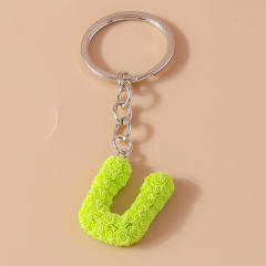 Summer creative rose flower resin initial letter keychain