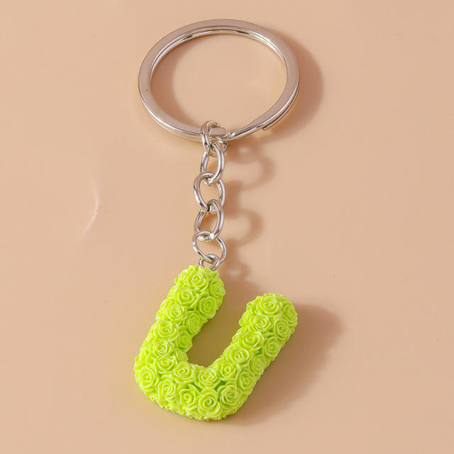 Summer creative rose flower resin initial letter keychain