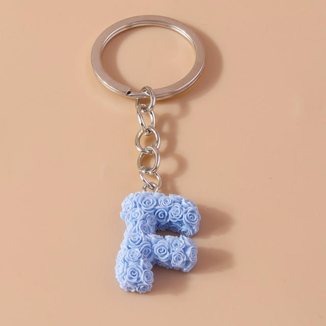 Summer creative rose flower resin initial letter keychain