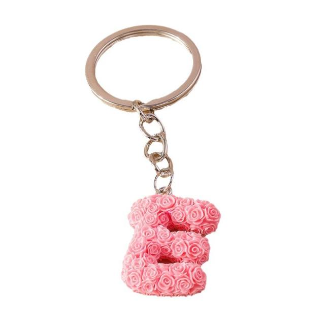 Summer creative rose flower resin initial letter keychain