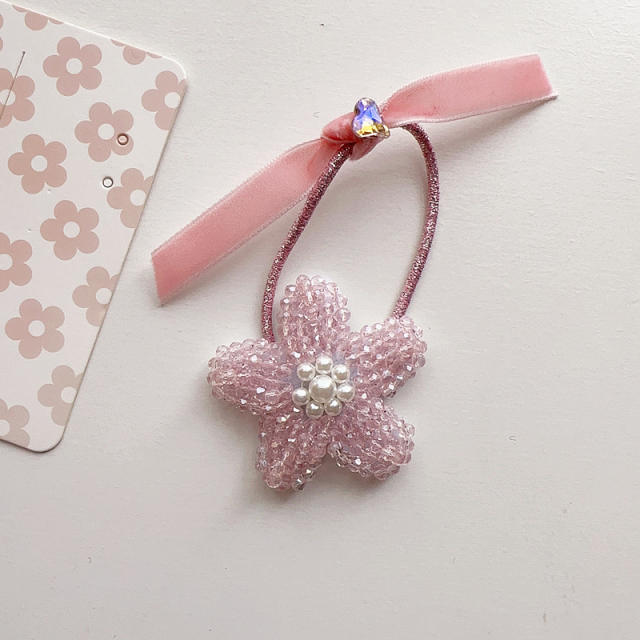 Korean fashion sweet pink color beaded bow flower hair clips for kids