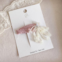 French trend pink pearl beaded bow hair clips for kids