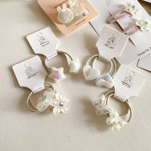 INS laser beige color flower hair clips set for kids