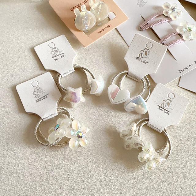 INS laser beige color flower hair clips set for kids