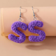 Creative rose flower initial letter summer earrings
