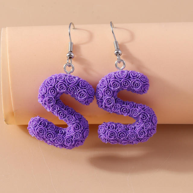 Creative rose flower initial letter summer earrings