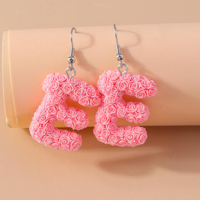 Creative rose flower initial letter summer earrings