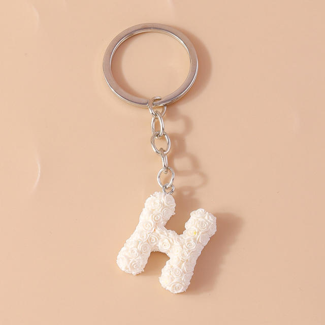 Summer creative rose flower resin initial letter keychain