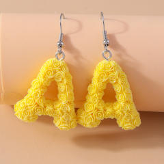 Creative rose flower initial letter summer earrings