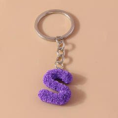 Summer creative rose flower resin initial letter keychain