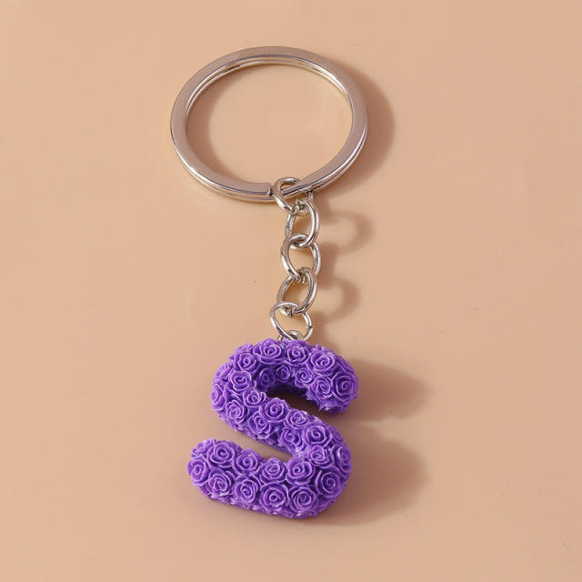Summer creative rose flower resin initial letter keychain