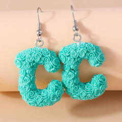 Creative rose flower initial letter summer earrings