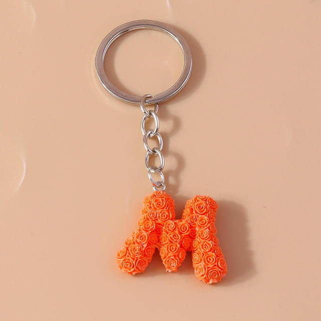 Summer creative rose flower resin initial letter keychain