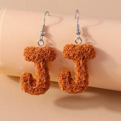 Creative rose flower initial letter summer earrings