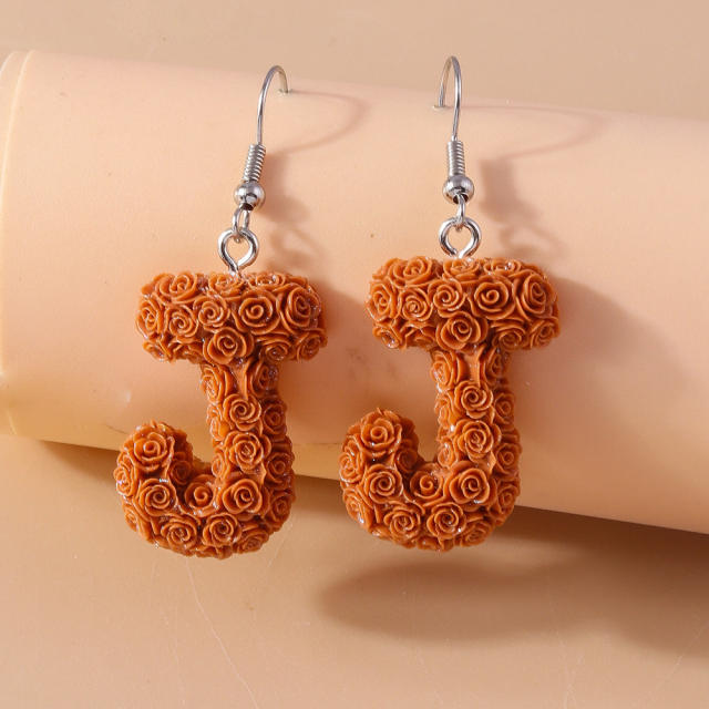 Creative rose flower initial letter summer earrings