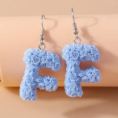 Creative rose flower initial letter summer earrings