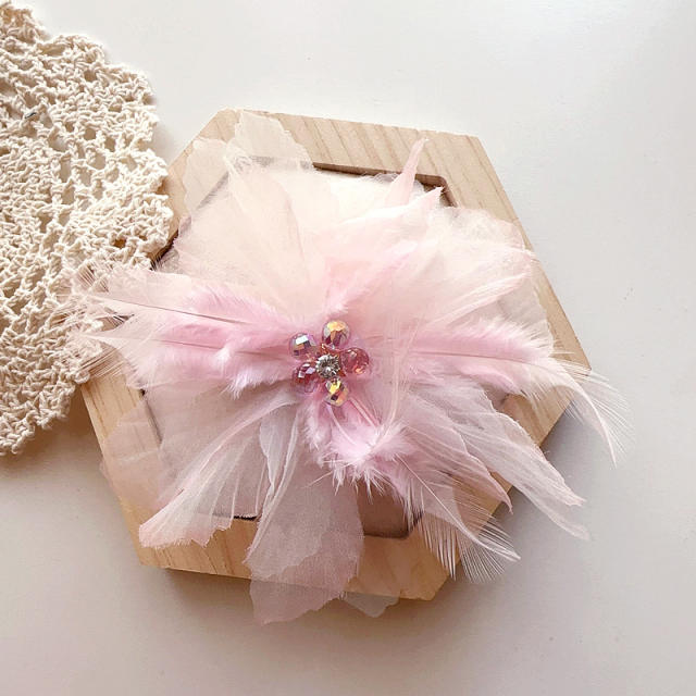 Korean fashion sweet pink color beaded bow flower hair clips for kids