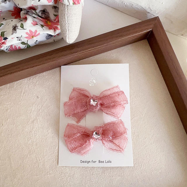 Sweet orange pink color bow hair clips for kids