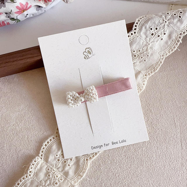 French trend pink pearl beaded bow hair clips for kids