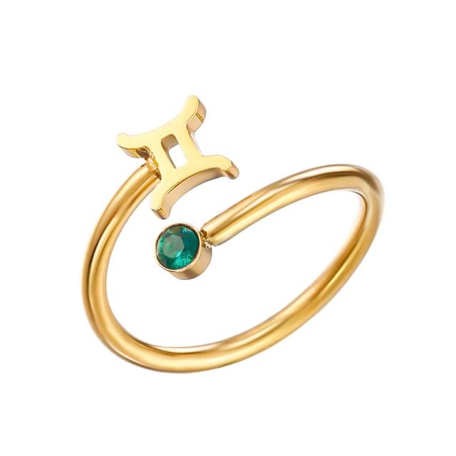 INS delicate birthstone zodiac symbol stainless steel adjustable rings