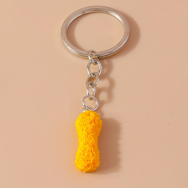 Summer creative rose flower resin initial letter keychain
