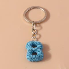 Summer creative rose flower resin initial letter keychain
