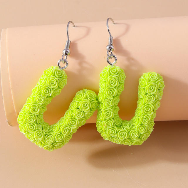 Creative rose flower initial letter summer earrings