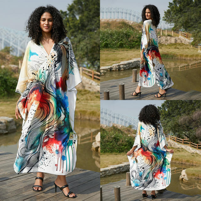 Summer colorful printing loose swimwear cover up