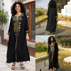 Boho black color long beach swimwear cover up beach dress
