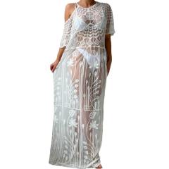 Sexy lace see through long swimwear cover up