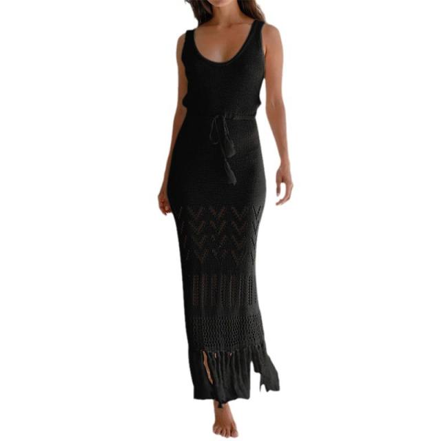 Summer sexy backless knitted long swimwear cover up beach dress