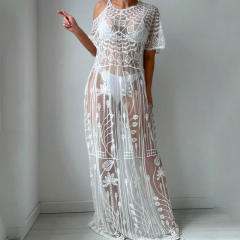 Sexy lace see through long swimwear cover up