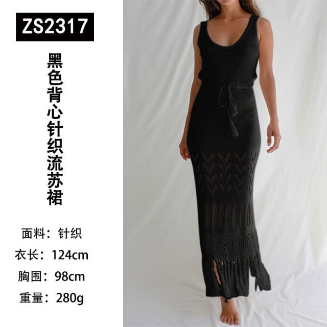 Summer sexy backless knitted long swimwear cover up beach dress