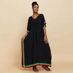 Holiday trend black color loose long beach cover up summer dress