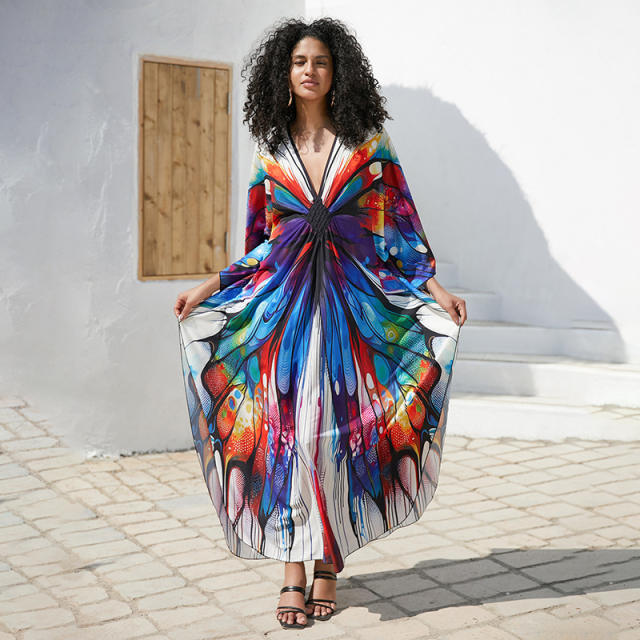 Summer colorful printing loose swimwear cover up